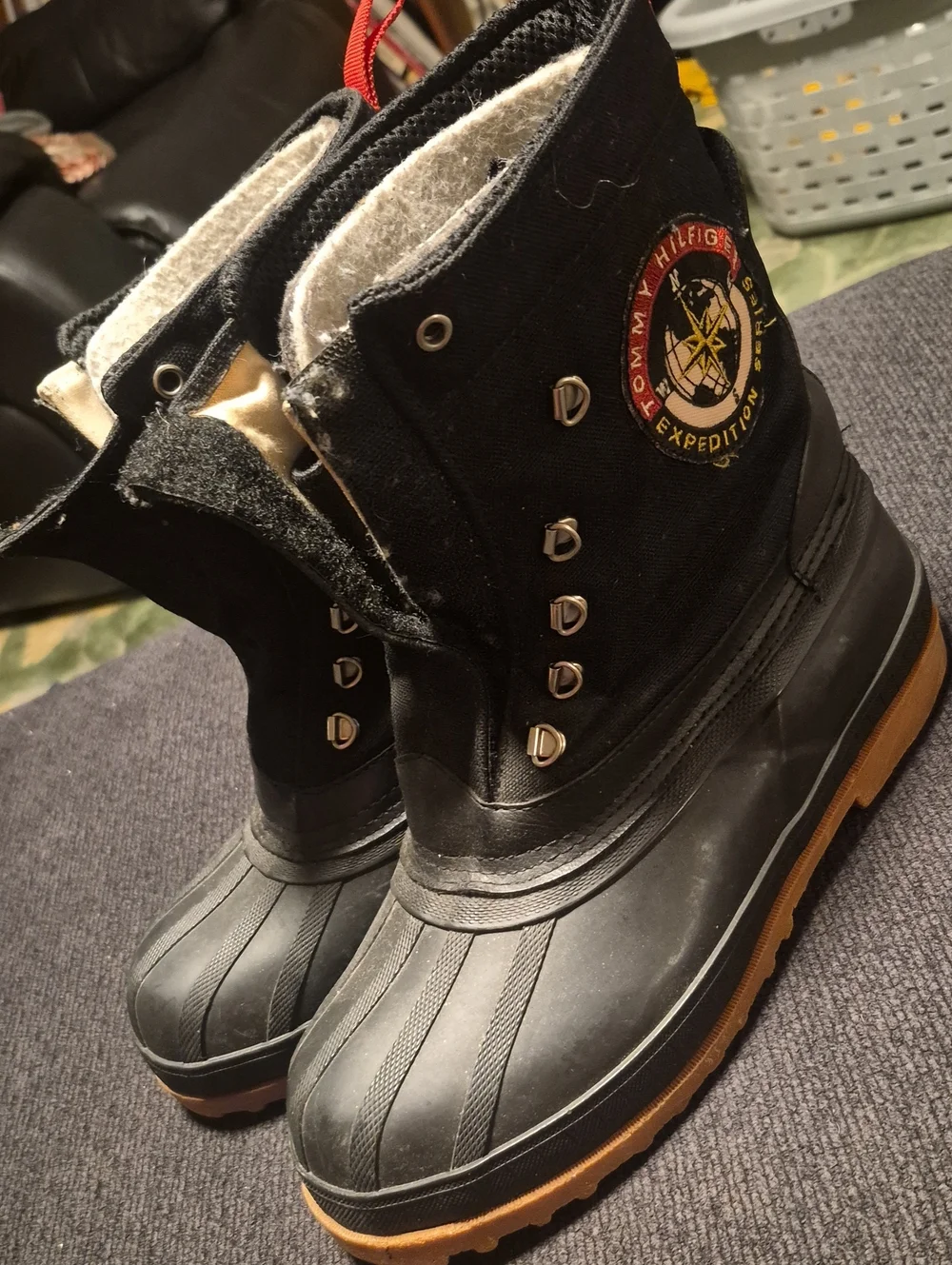 Tommy Hilfiger Black and Brown Expedition Duck Boots